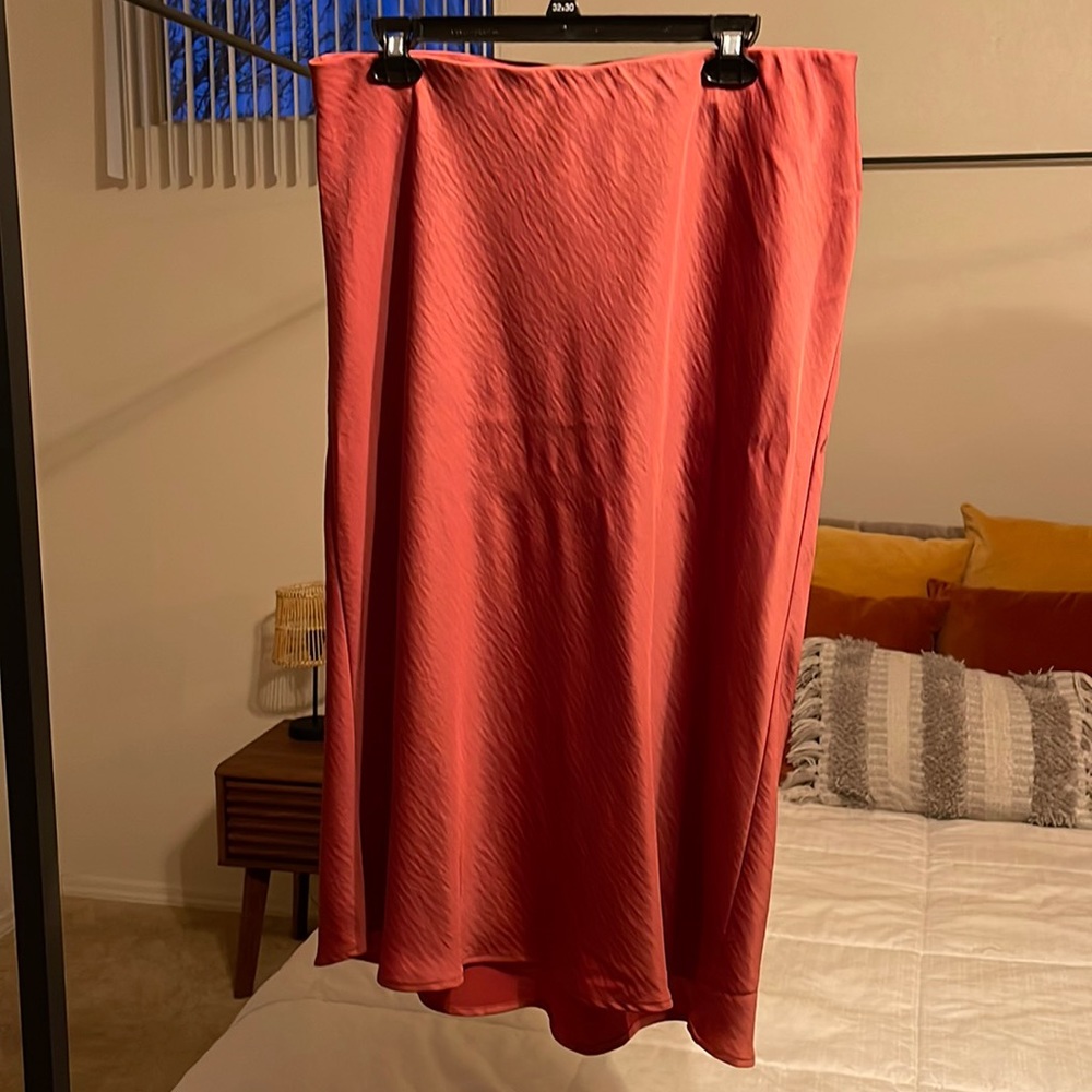 Rosy Pink Silky Midi Skirt